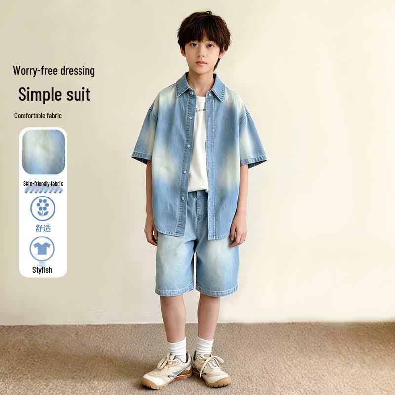 Frog Prince Boys  Denim Gradient Shirt & Pants Summer Set L