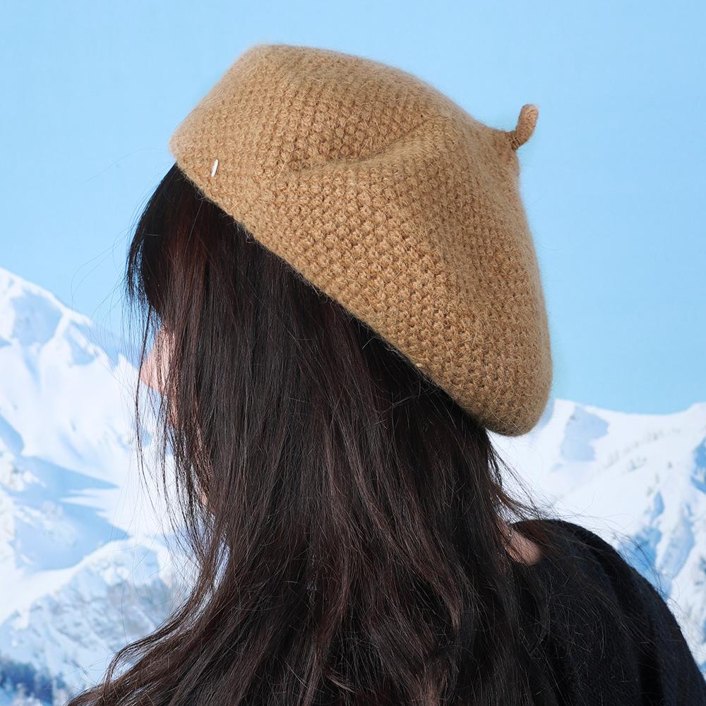 Beret Women's Autumn and Winter Knitted Wool Painter Hat Literary Versatile Elegant Warm Face Showing Little Beret Pumpkin Hat
