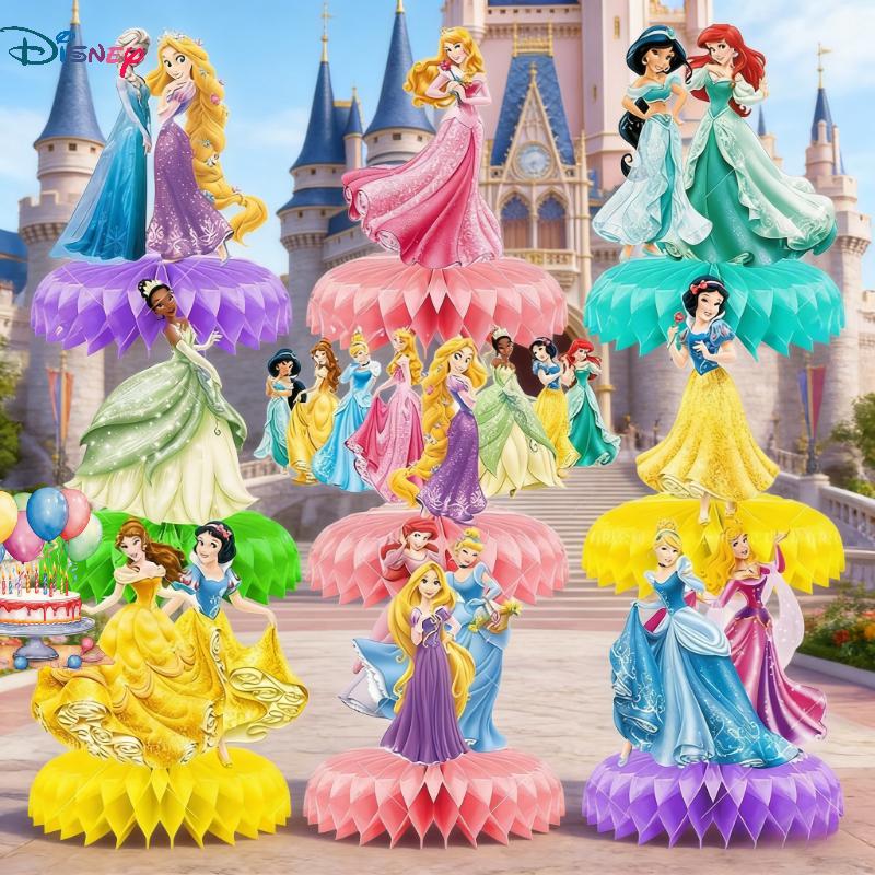 Disney 9Pcs Princess Honeycomb Ornaments Birthday Arrangement Decorations Supplies Party Desktop Decoration Dining Table Paper Honeycomb Table Cm