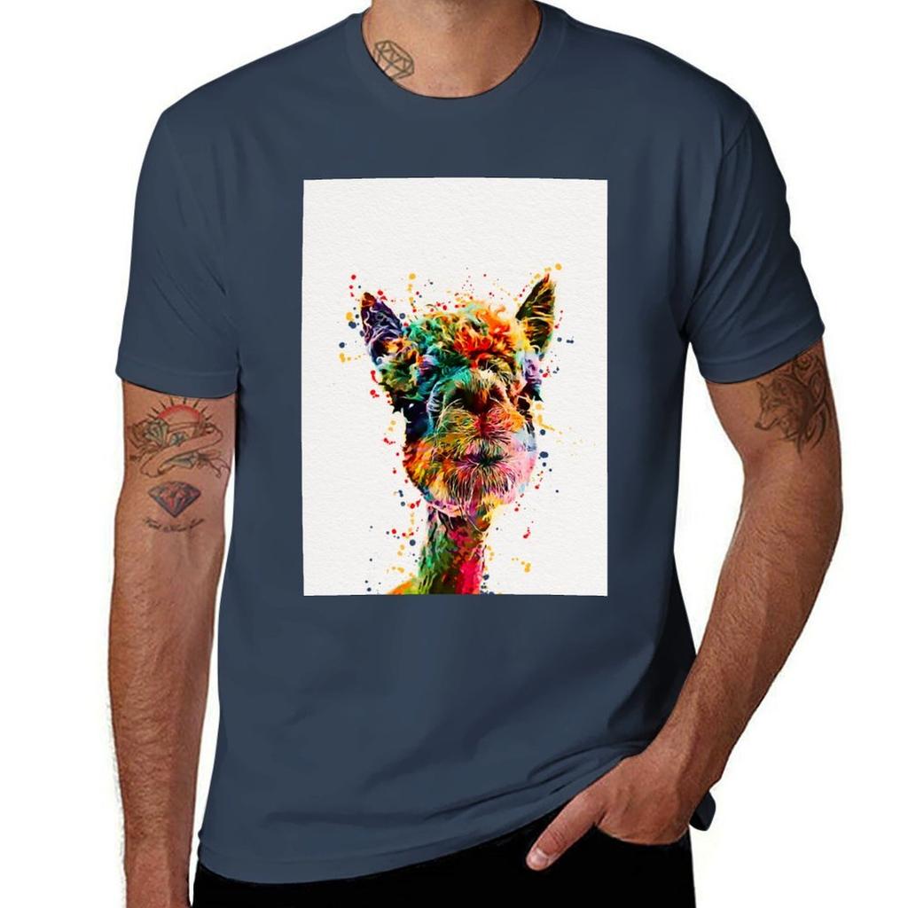 Llama Watercolor Art Work Alpaca TShirt Large Size Casual Short Sleeve Top
