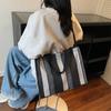 Canvas Shoulder Bag Literary Stripe Large Capacity Student Tote Bag Trendy Fashion Shopping Bag