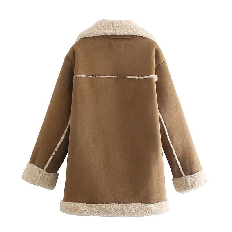 WTEMPO Autumn Winter Women Warm Faux Fur Fleece Coat Lamb Wool Thick Locomotive Lapel Jacket Female Chic Outwear Top Clothing