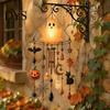 Einzigartige Halloween-Geschenke für Freunde Leuchtender Geister-Windspiel, Leuchtendes Hängedekoration mit Kürbis Fledermaus Veranda Dekoration Spinnen-Anhänger,