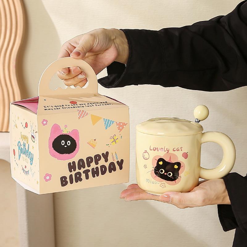 Little Black Cat Cute Creative Elegant Simple Cartoon Mug Three Dimensional Ceramic Cup Cute Souvenir Gift Box Set