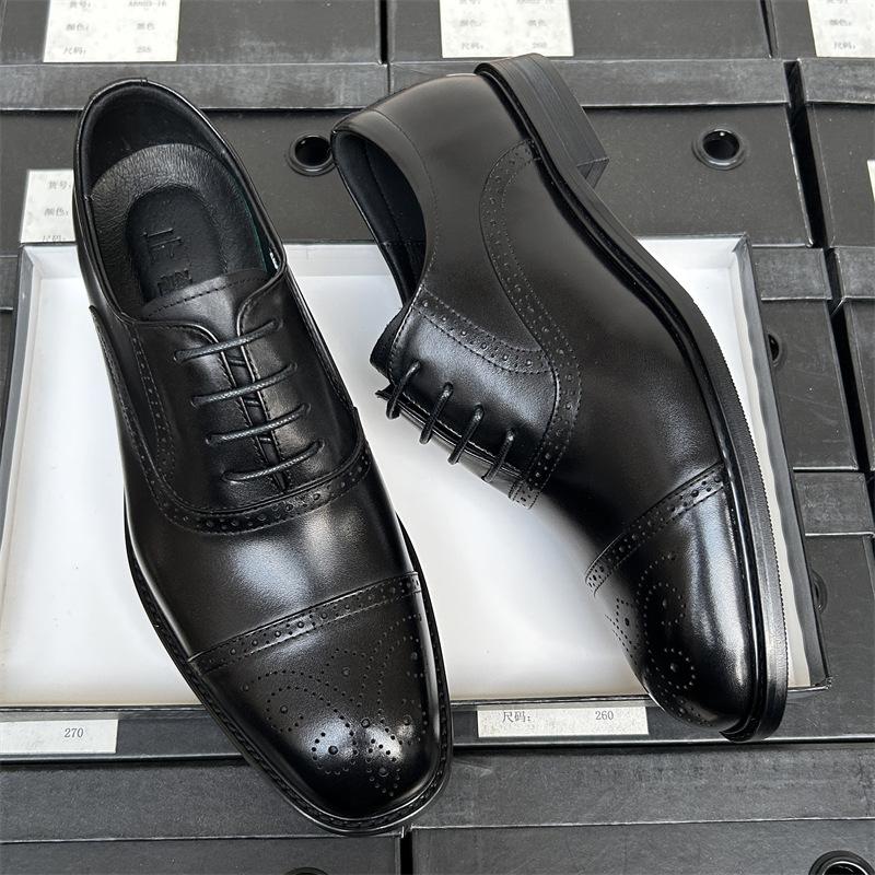 Three Joint Brock Leather Shoes Men'S Business Dress Leather Breathable Suit Groom Wedding Shoes Men'S Leather Shoes Wooden Heel