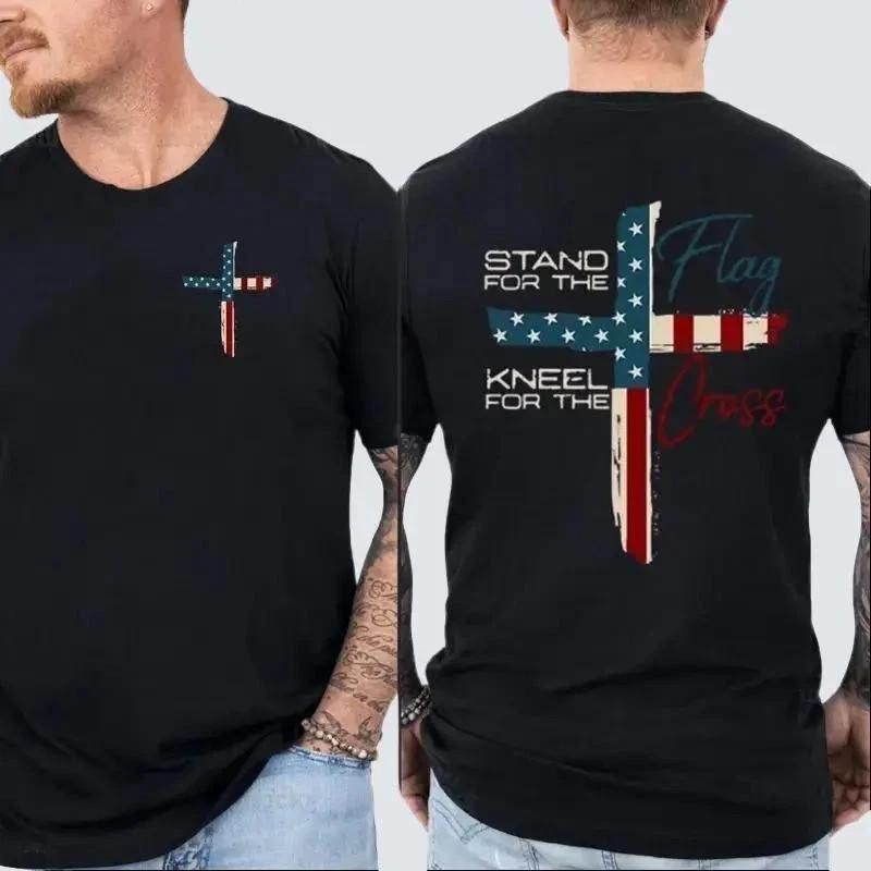 

Fastship Patriotic Christian Faith TShirt – Stand for Flag Kneel for Cross Unisex T-Shirt S