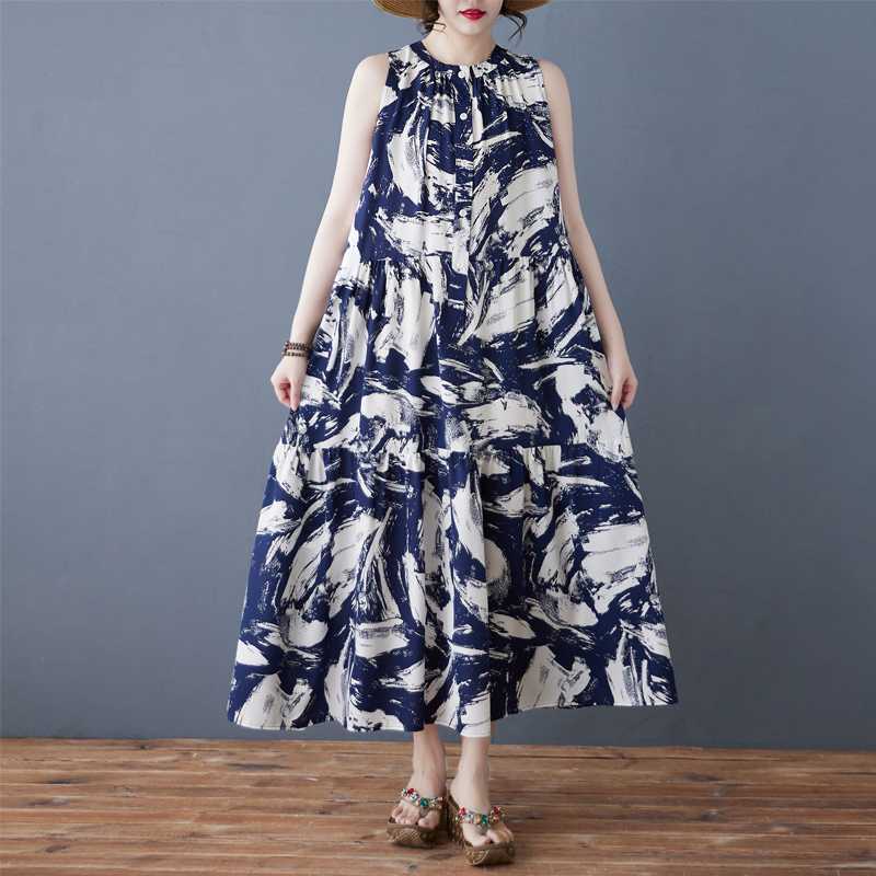 Ladies' Temperament Retro Printed Chiffon Loose Medium Long Dress