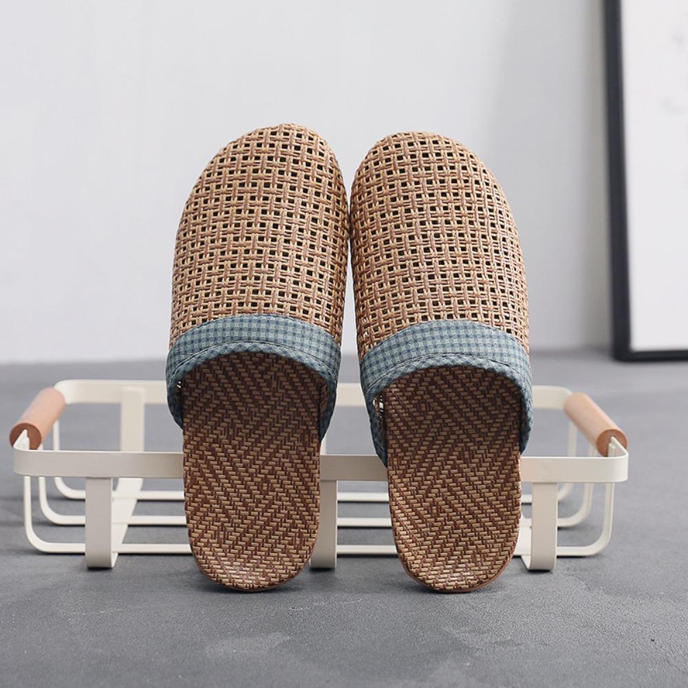 Linen Home Slippers Women Wooden Floor Slippers Couples Home Grass Mats Indoor Male Sandals Comfortable Non Slip House Shoes Bathroom