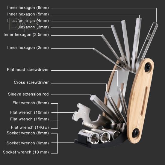 Bicycle Repair Tool Portable Folding 16-in-1 Bike Multitool Heavy Duty Metal Road Mountain Bike Bone Wrench Maintenance Tool Bike Accessories