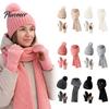Fashionable Vertical Stripe Knitwear Winter Hat Scarf Gloves Set, Knitted with Pompom, Touch Screen Gloves, Cold Weather Essential Set Warm