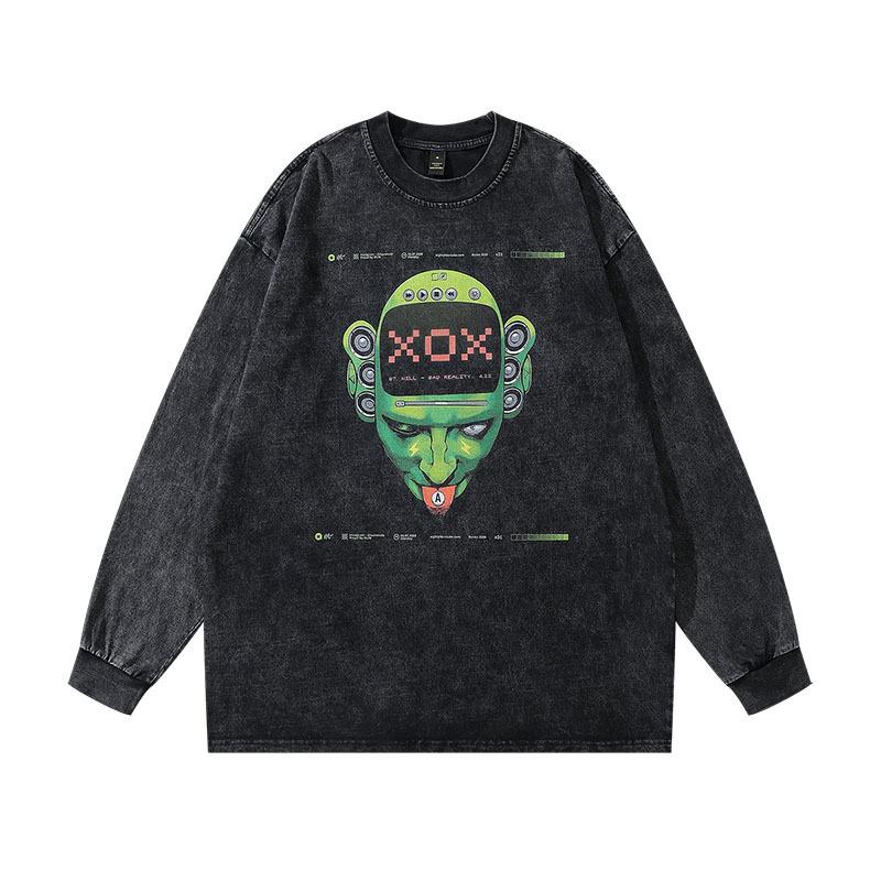 Washing Water Old Early Autumn Long-Sleeved T-Shirt American Retro Oversize Casual Top