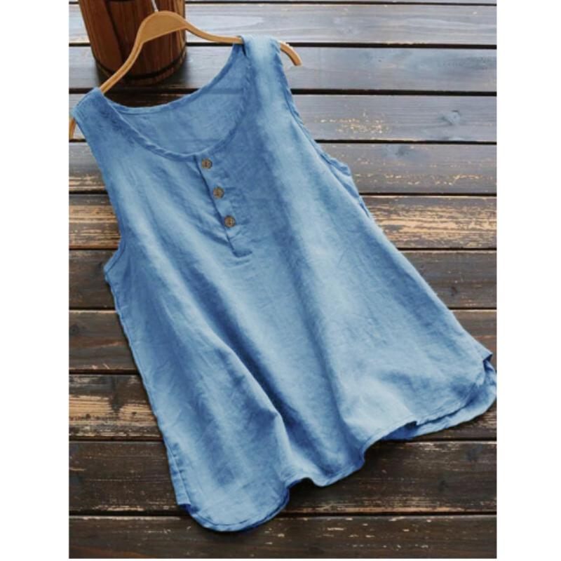Summer Season Cotton Linen Tank Tops Ladies Vintage Tops Basic Casual Tank Tops O-neck Tees Sleeveless Tops For Ladies
