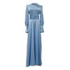 Fall Spring Lady Dress Puff Sleeves Tight Waist Stand Collar Pure Color A-line Pleated Shopping Commuting Party Prom Maxi Dress