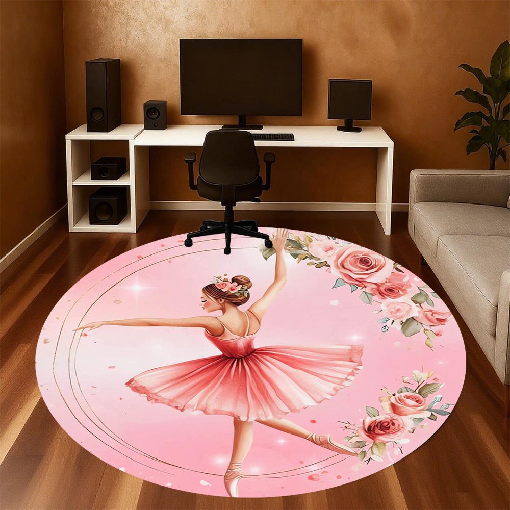 1pc BallerinaFloral Round Chair mat Area Rug - Non-Slip, Floor Mat for Office, Bedroom, home decor Christmas Gift p0811048