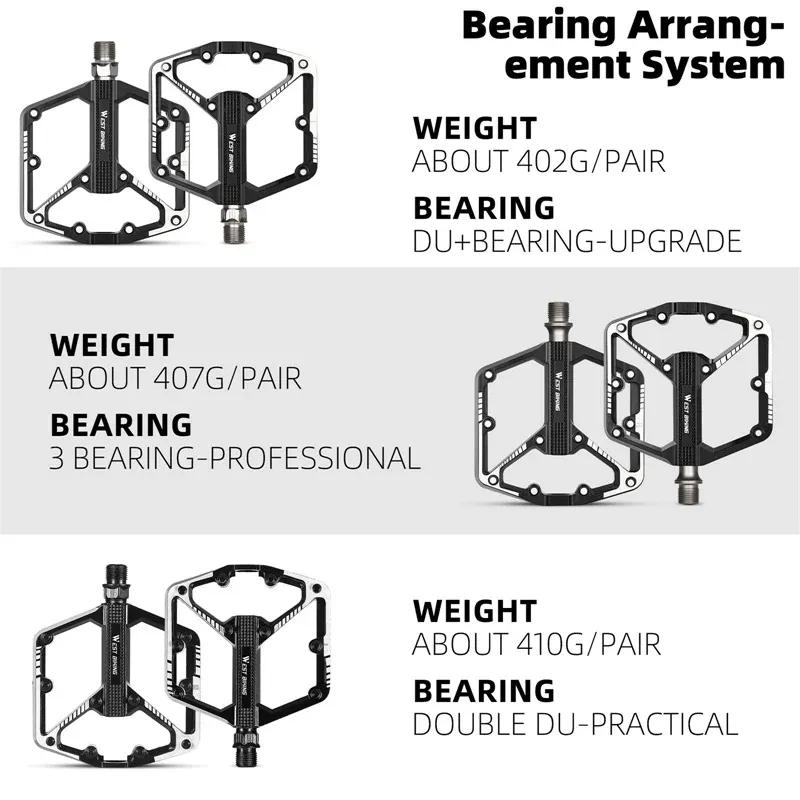WEST BIKING Aluminum Alloy Bicycle Pedals Double DU Bearing 3 Perrin Chromium-molybdenum Steel Shafts MTB Road Bike Accessories