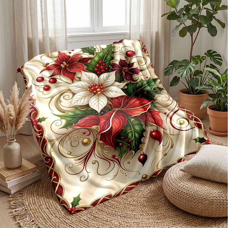 Elegant Rose Floral Design Theme Blanket Lightweight Warm Flannel Blanket Decorative Throw Blanket for Home Decoration