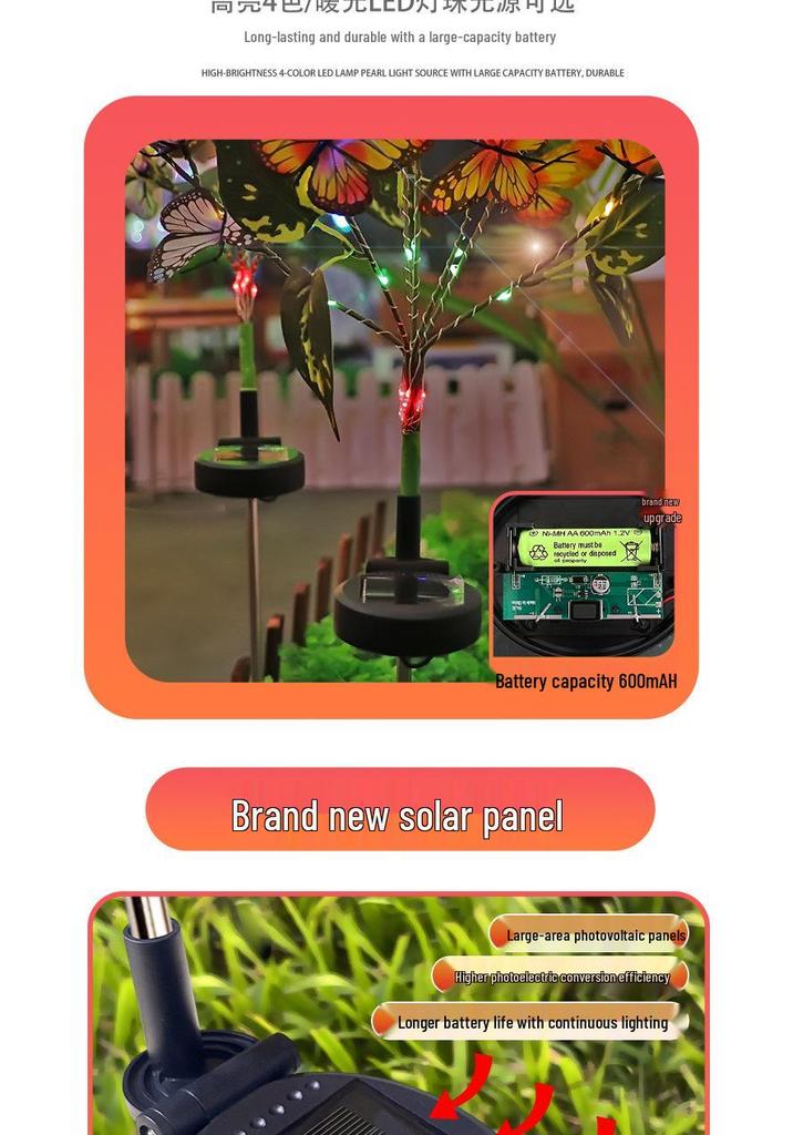Solar LED Butterfly Flower Lantern: Outdoor Waterproof Ground Light for Courtyard and Square Decoration