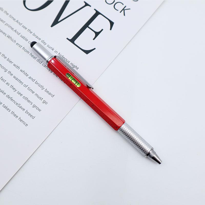 Multifunktionaler 6-in-1 Metall-Werkzeugstift mit Wasserwaage, Lineal, Stylus, Schraubendreher und Kugelschreiber – Kundenspezifisches Logo verfügbar.