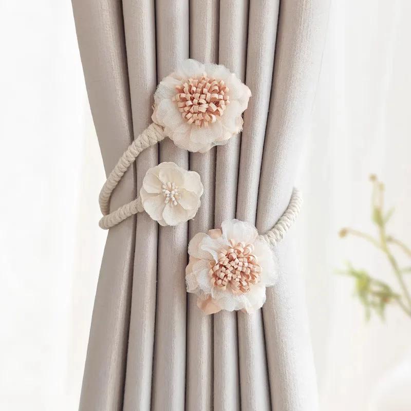 Flower Curtain Magnetic Tie Rope Backs Holdbacks Buckle Clips Accessory Rods Accessoires Hook Holder Home Decorations