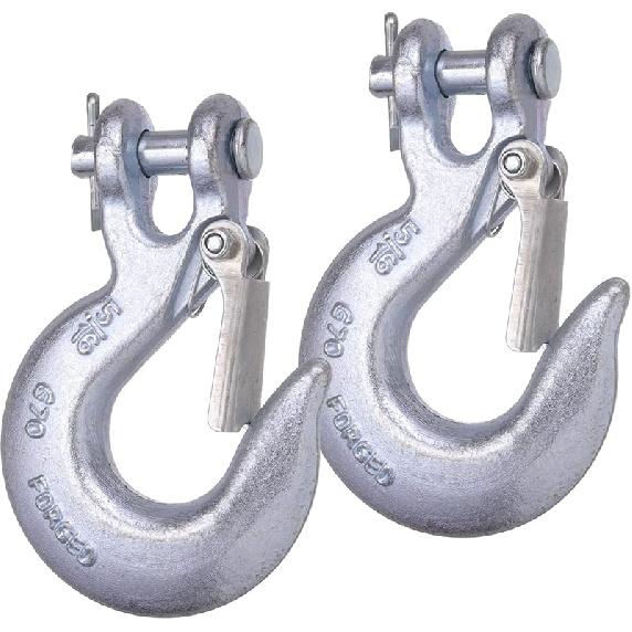 1/4 Inch Safety Chain Hooks, Clevis Slip Hook With Safety Latch, Grade 70 Forged Steel 12,600 Lb For Trailer Truck Transport Tow Winch Hook