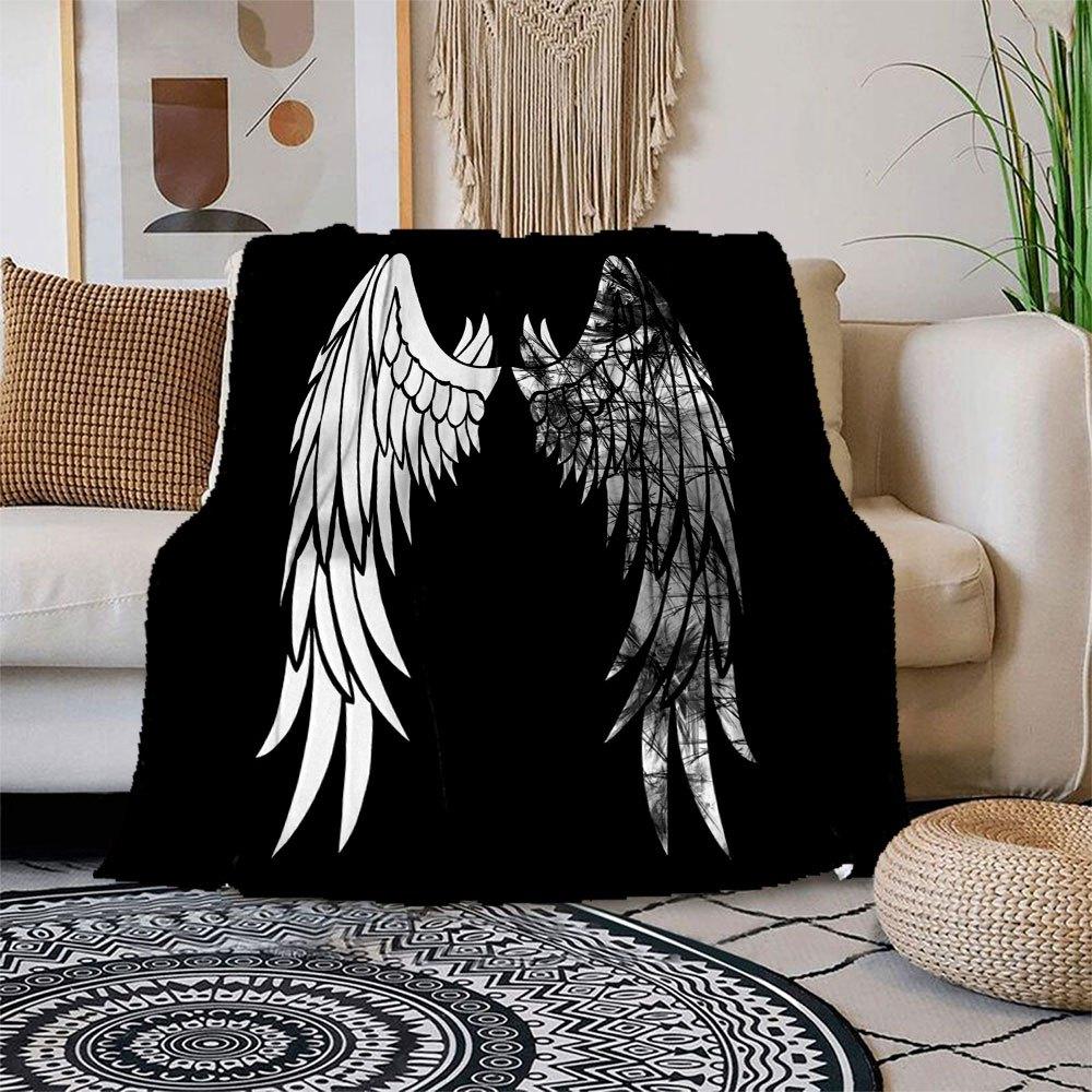 

Angel Wings Tattoo Design PrintBlanket Flannel Throw Blanket for Sofa, Bed, Travel, Camping, Office, Couch, Chair, And Bed Gift for Christma 150x180cm