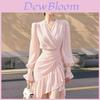 French Chic Satin Knit Long Sleeve Dress With Ruffle Details For Spring Fashion