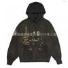 Mens Loose Fit Hooded Sweatshirt Japanese Style Animal Print Vintage Wash Streetwear Top
