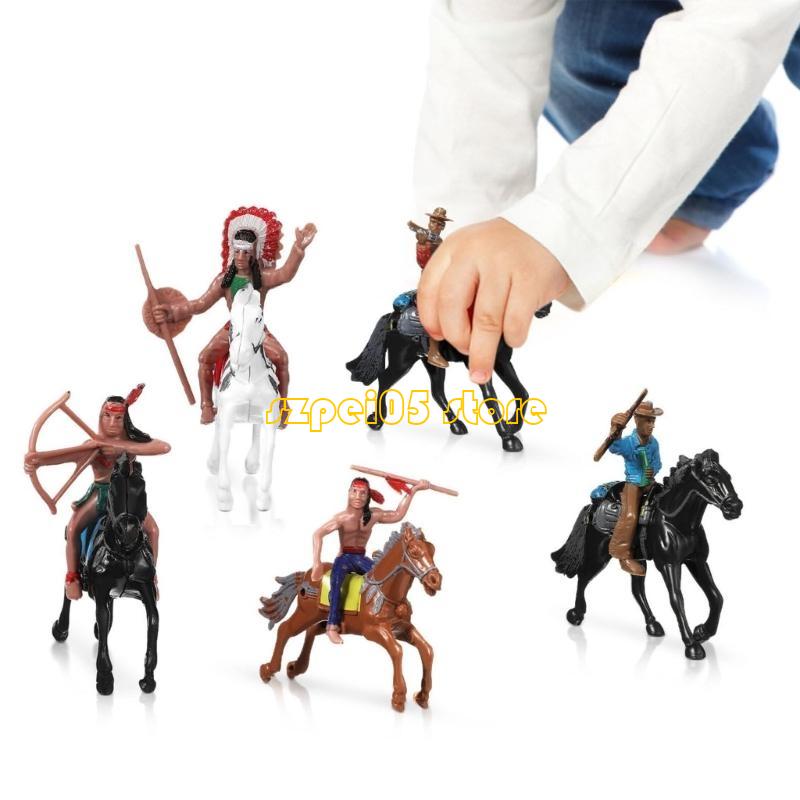 45BE Pack Of 8 Cowboy Horse and Indian Figurines Plastic Office Desk Decoration for Kids and Adults