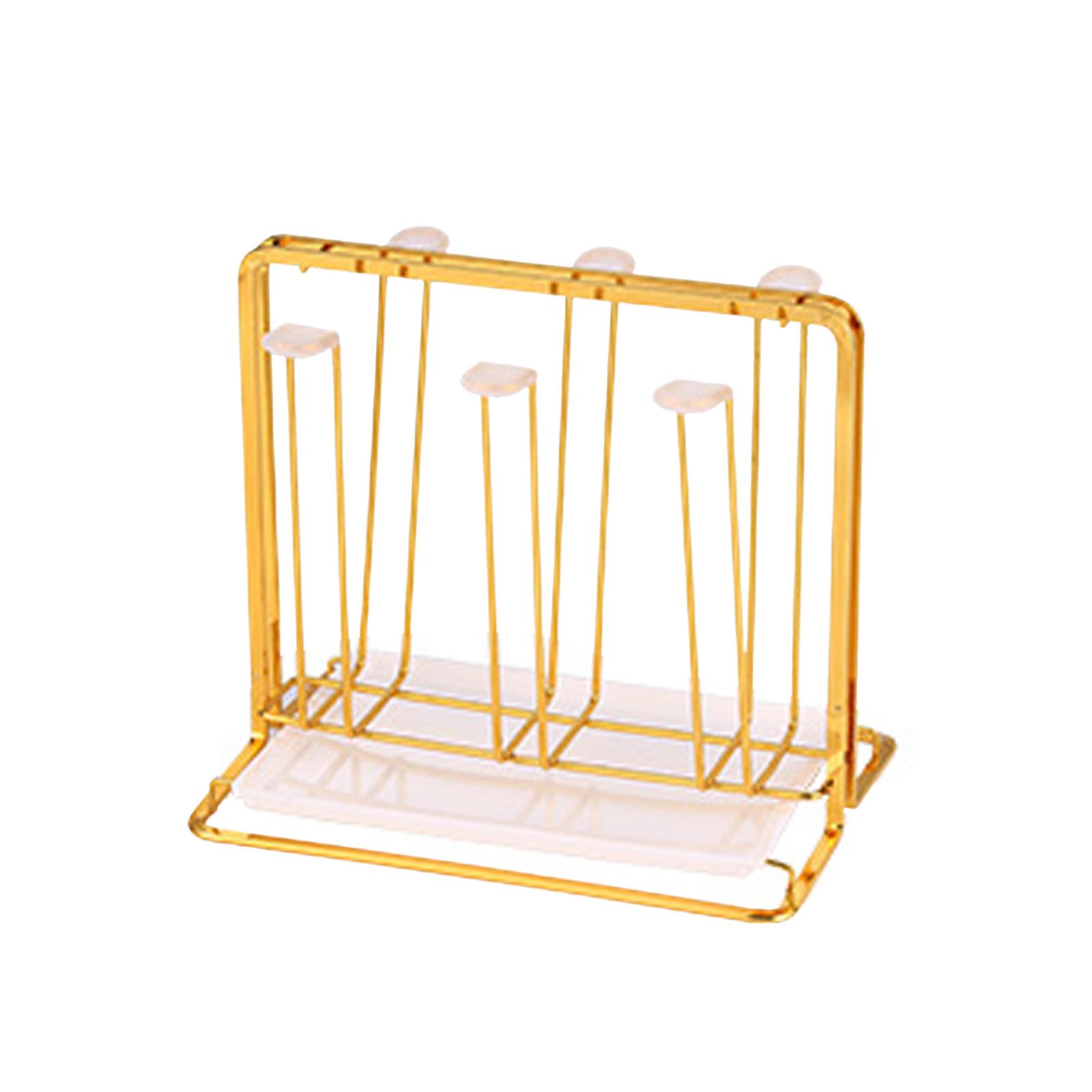 

Creative Metal Water Cup Rack Crush Resistant Stable Thick Cup Drain Rack with Tray for Bar Wine Cellar Cabinet Pantry With Tray золотой