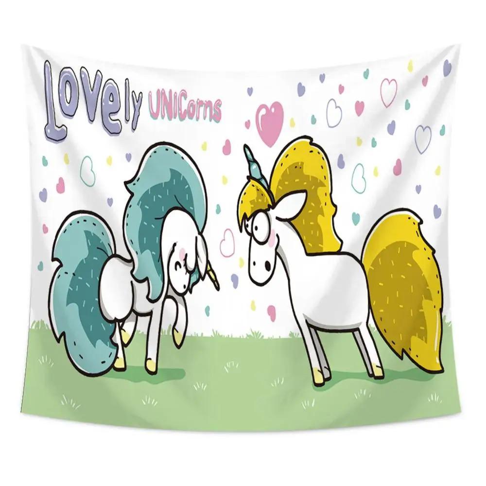 Cartoon Unicorn Print Tapestry Office Living Room Tapestry Home Wall Decoration Tapestry