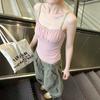 French sweet pink floral sleeveless small suspender vest women's summer unique and beautiful outer wear inner tube top