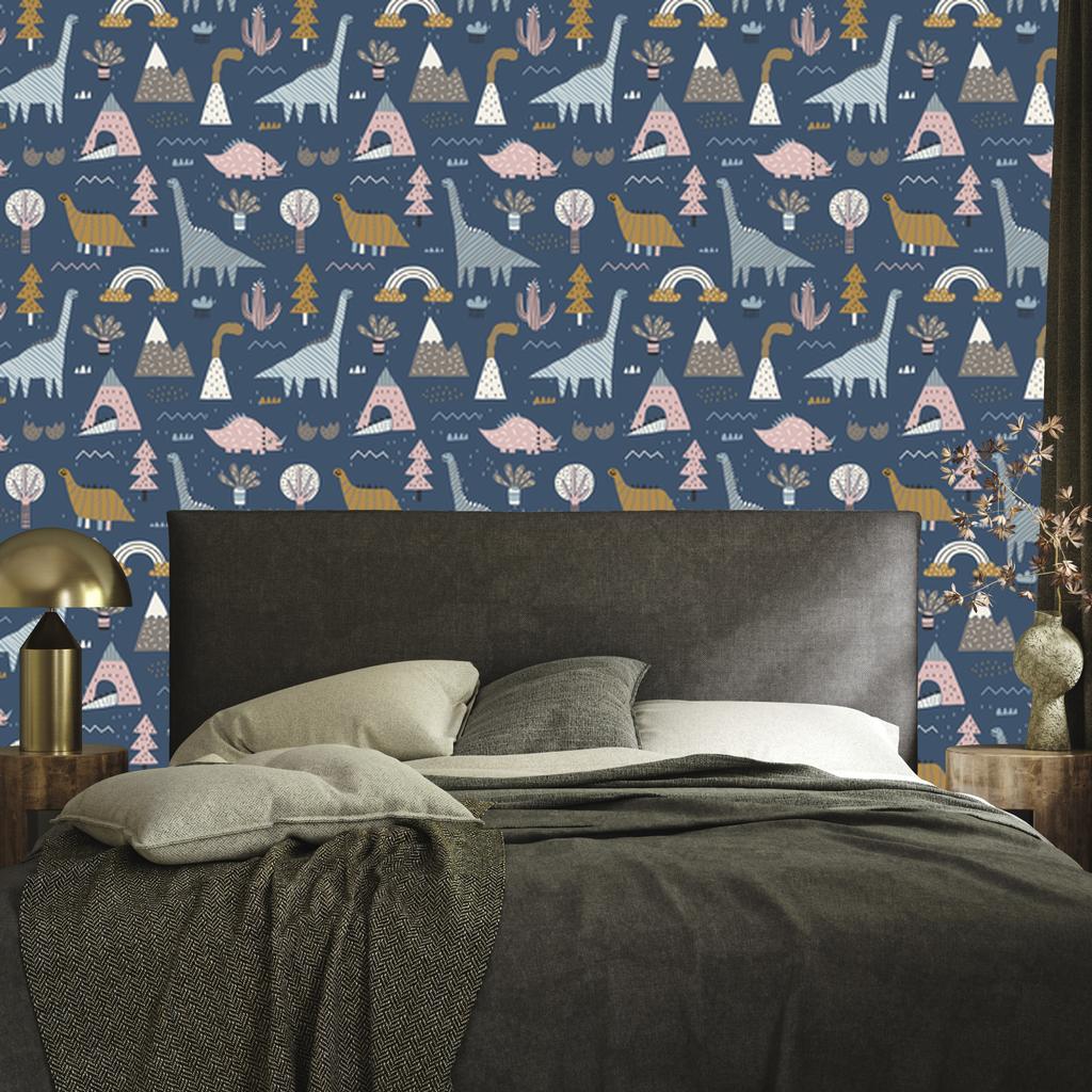 Wallpaper Colorful dinosaurs rainbows clouds for living room and bedroom 50x1000