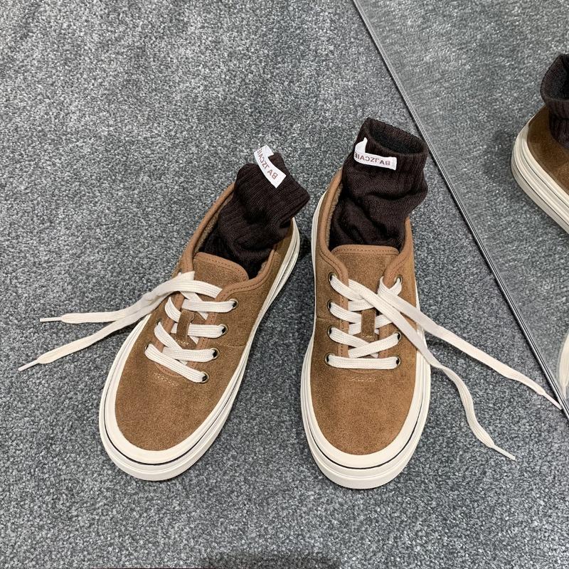 

Round head thick-soled lace-up inner height-increasing canvas shoes low-top versatile casual wind shoes 35