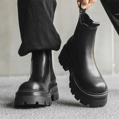 Fashion Mens Casual Chelsea Boots Black Trendy Original Leather Shoes Punk Stage Dress Cowboy Platform Boot Handsome Ankle Botas Hombre
