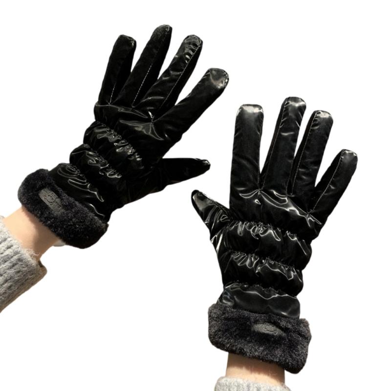 

Casual Cotton Plush Gloves Furry Liners Detail Perfect For Everyday Warmth Soft Furry Hand Covering чорний