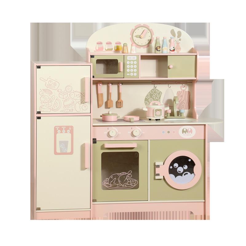 Wooden Play Kitchen Set: Green Refrigerator & Cooking Toys for Kids