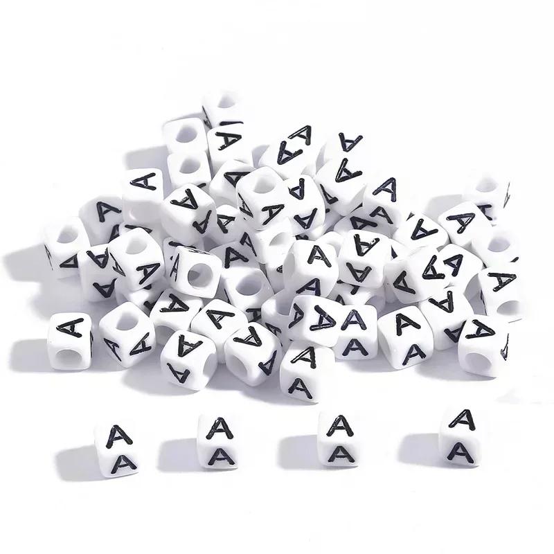 100-500pcs Acrylic A-Z Letter Bead White Square Cube Alphabet Bead for Jewelry Making Diy Bracelet Necklace Earrings Accessories