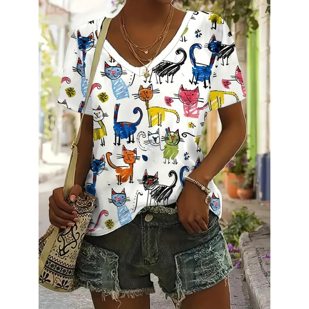 

Новая женская футболка с V-образным вырезом и коротким рукавом 2025 года модная и трендовая 3XL