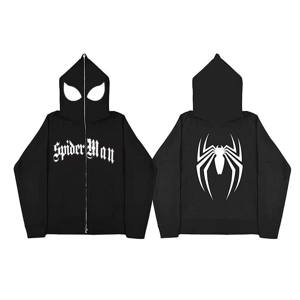 2023 Unisex Gothic Spider Print Zipper Hoodie - European & American Dark Sportswear, Harajuku Plus Size Couples Sweatshirt