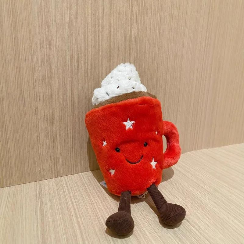 20cm Tasse à Chocolat Chaud Rouge Tasse à Café Poupée Décoration de Maison Chat et Chien Compagnon Interactif Animal en Peluche Cadeaux de Fête