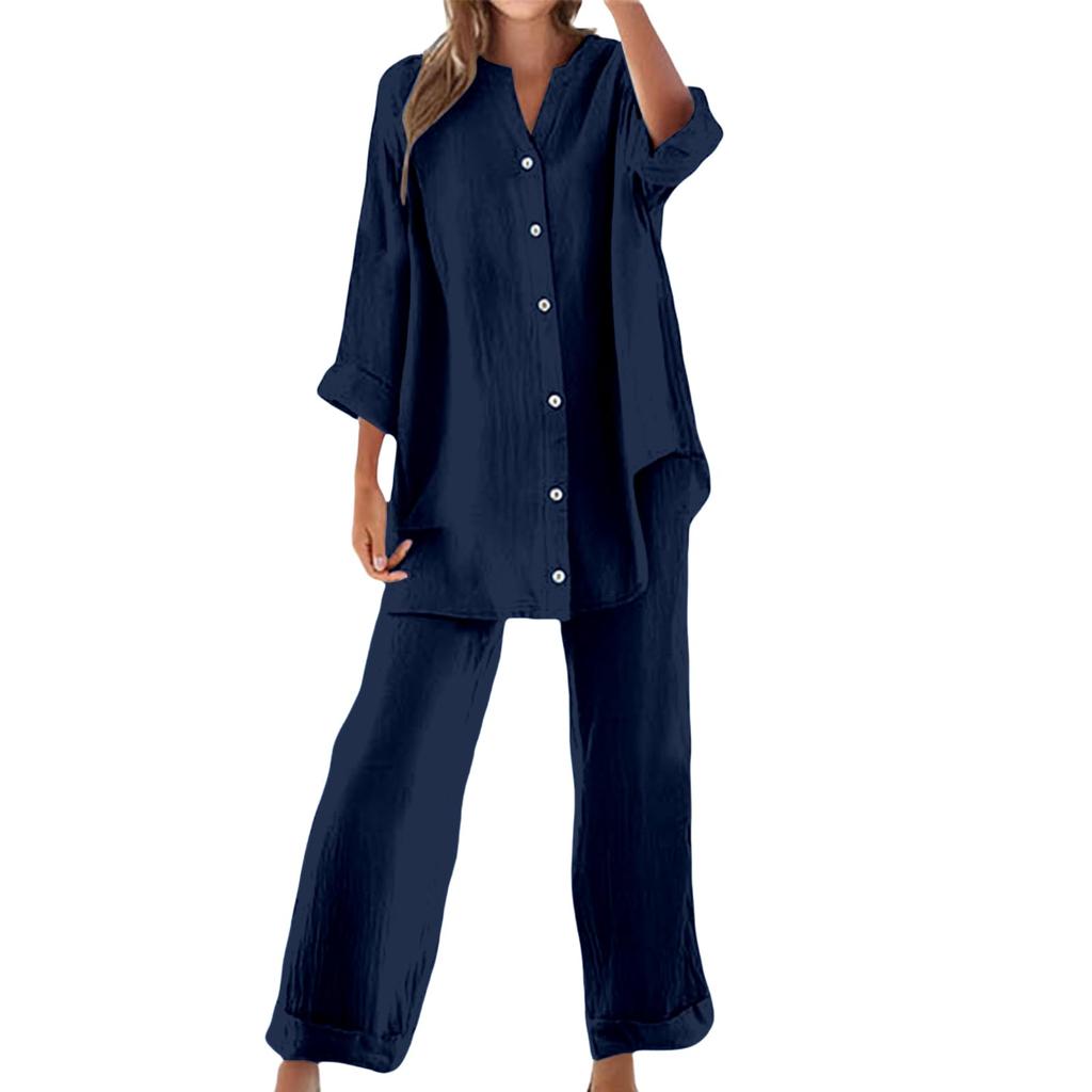 Women's Fashion Button-Down Casual Oversized Shirt Two-Piece Set