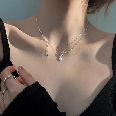 S925 Sterling Silver Flash Diamond Six -Mangxing Necklace Dual -Layer Fixture Chain
