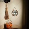 Trick Or Treat Cute Ghost Witch Hat Round Wooden Hanging Sign, 2D Flat Printed Halloween Front Door Decor, Pumpkin Spiderweb Fall Wall Ornament Gift