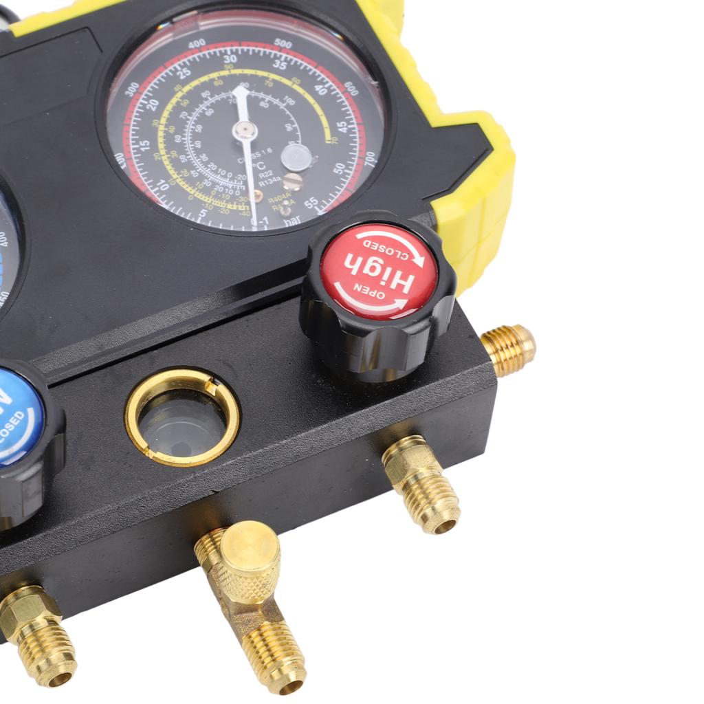 AC Manifold Gauge Set, Automotive R134A R22 R410 Refrigerant Pressure Gauge, AC Charging Tool Kit for Gas Electric