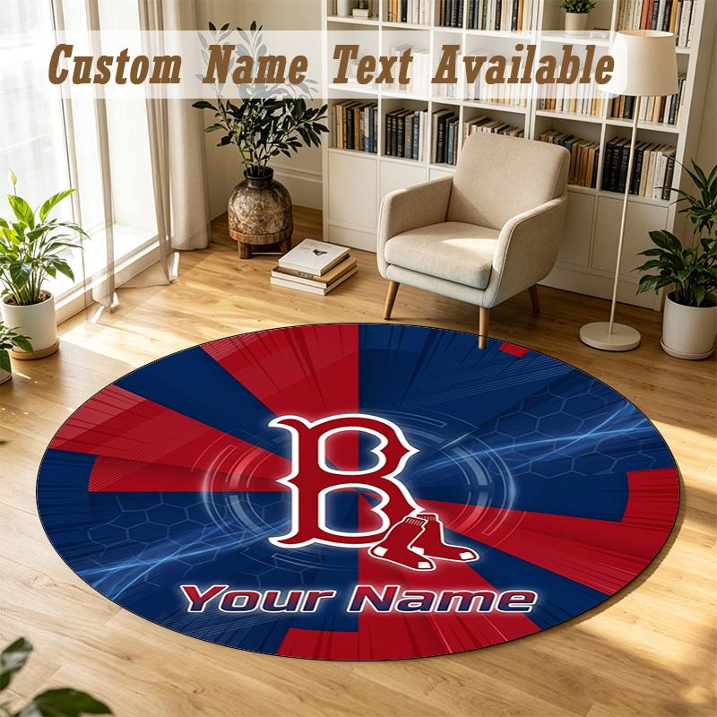 Round Rug Custom NameBoston Red Sox Pattern Non Slip Carpet Home Floor Decor