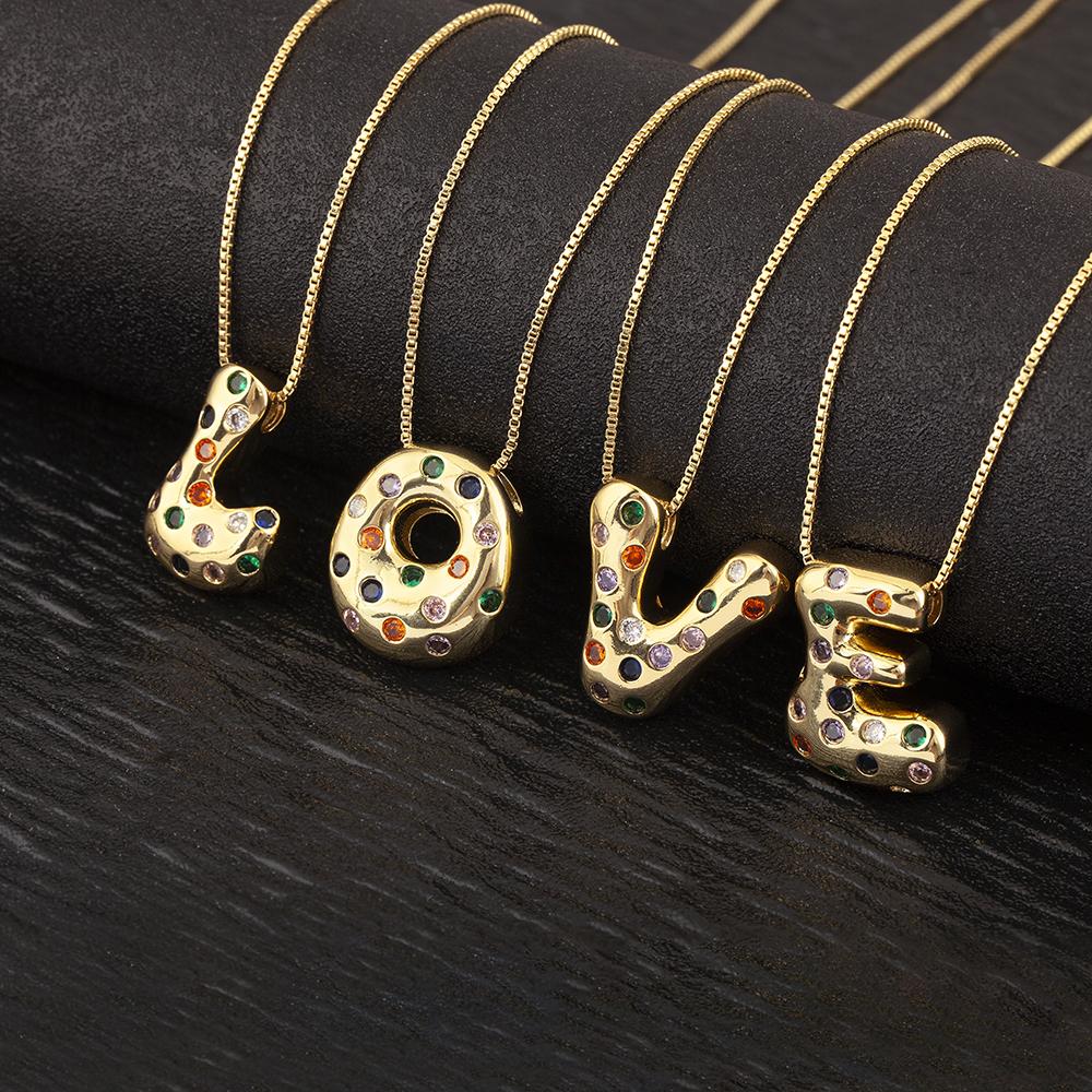 Nidin New Fashion 26 A-Z Letters Initials Alphabet Pendant Necklace For Women Men Inlaid Colorful Zircon Jewelry Accessories