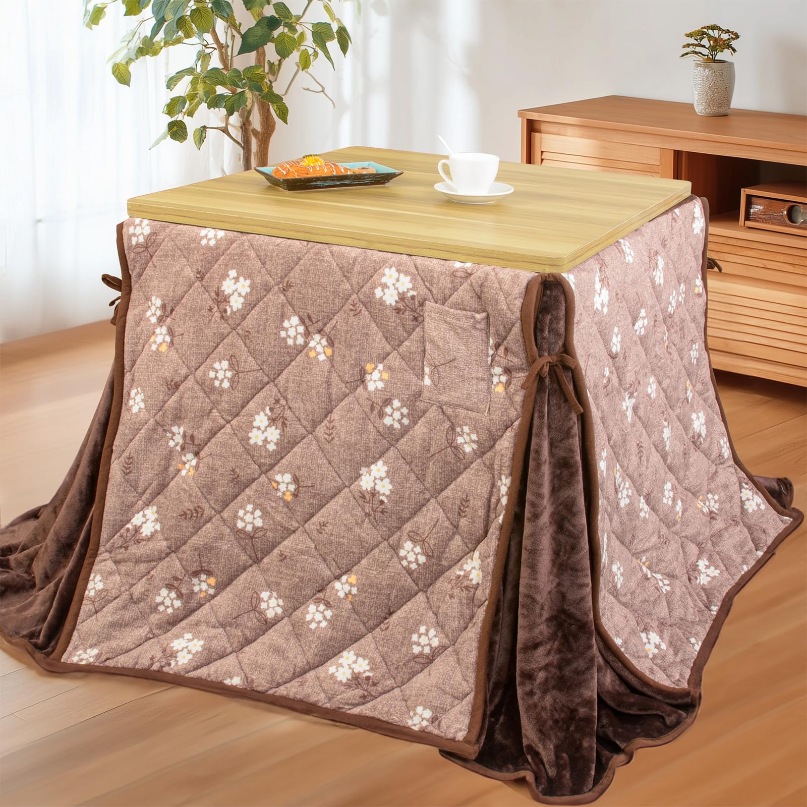 JEMA High-Type Kotatsu Futon, Single Unit, Dining Table Cover, Space-Saving, Square, Moisture-Absorbing, Heat-Generating, Washable, Fluffy Flannel, Ap