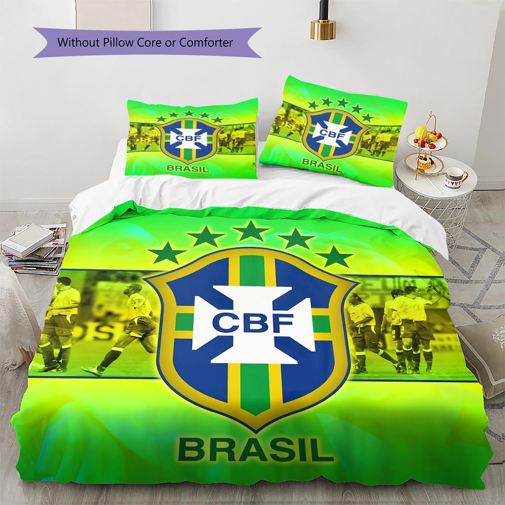 Brazil National Football Team Pattern Bedding Quilt Set Home Decoration Gift (1 * duvet cover + 2 * pillowcase without core)