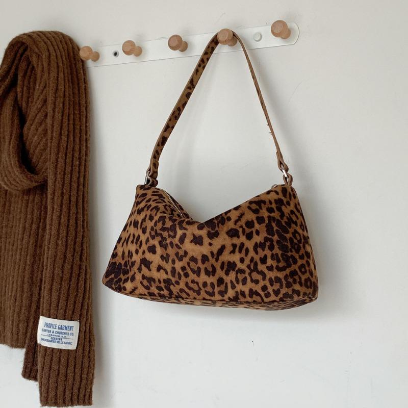 Retro Suede Bag Fashion Portable Small Square Bag Autumn and Winter New Trend Leopard Print Underarm Shoulder Bag Women