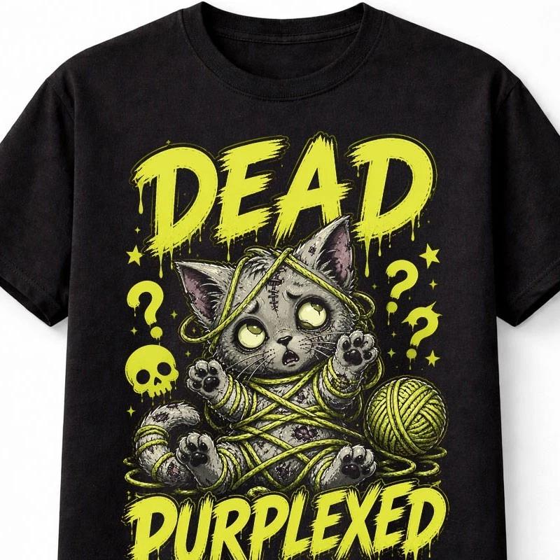 Dead Purplexed Zombie Cat Horror Cute Gothic Halloween Graphic Unisex TShirt S